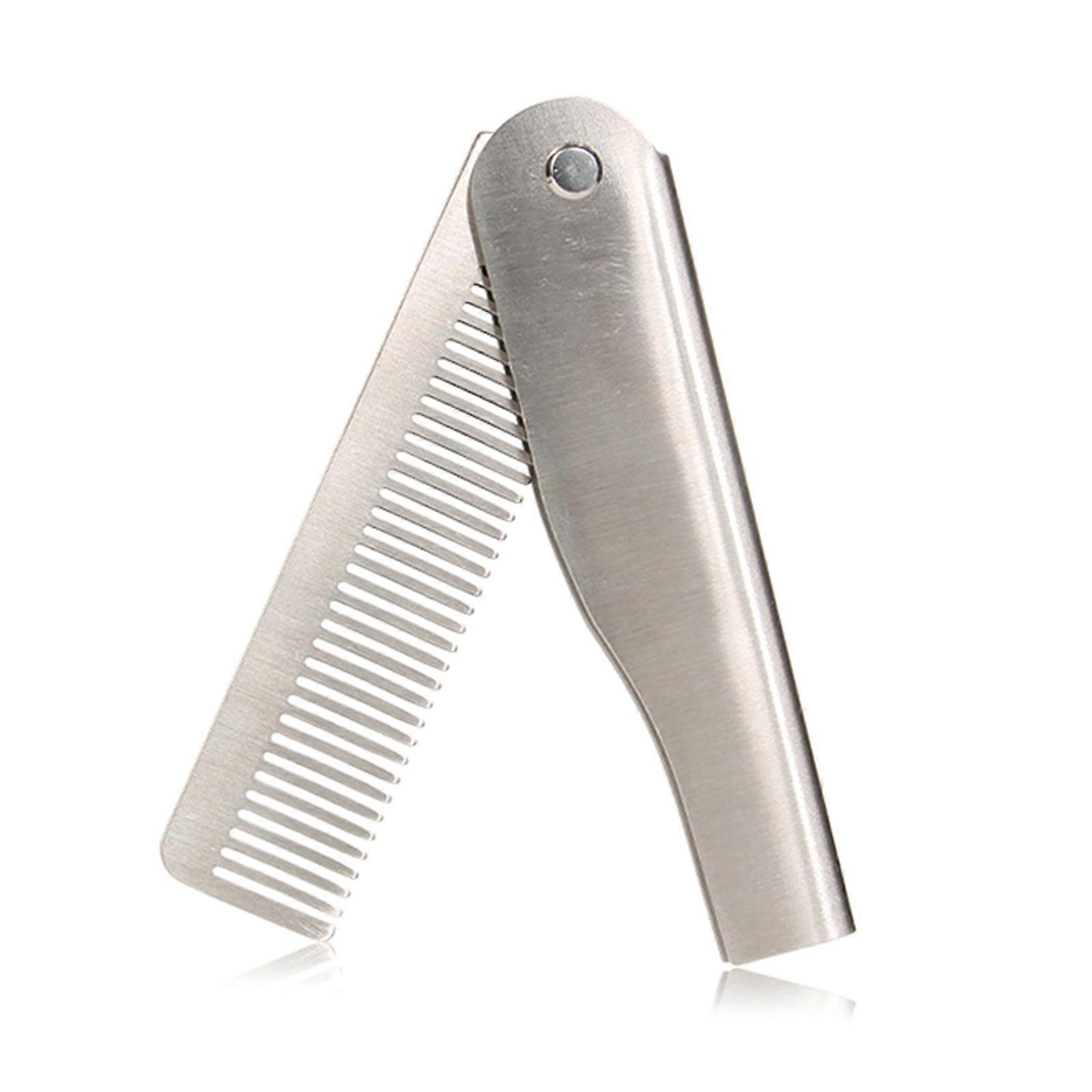 Elegant Men's Beard Comb Stainless Steel Foldable Wide Tooth Beard Comb Easy to Use and Storage for Daily Use small
