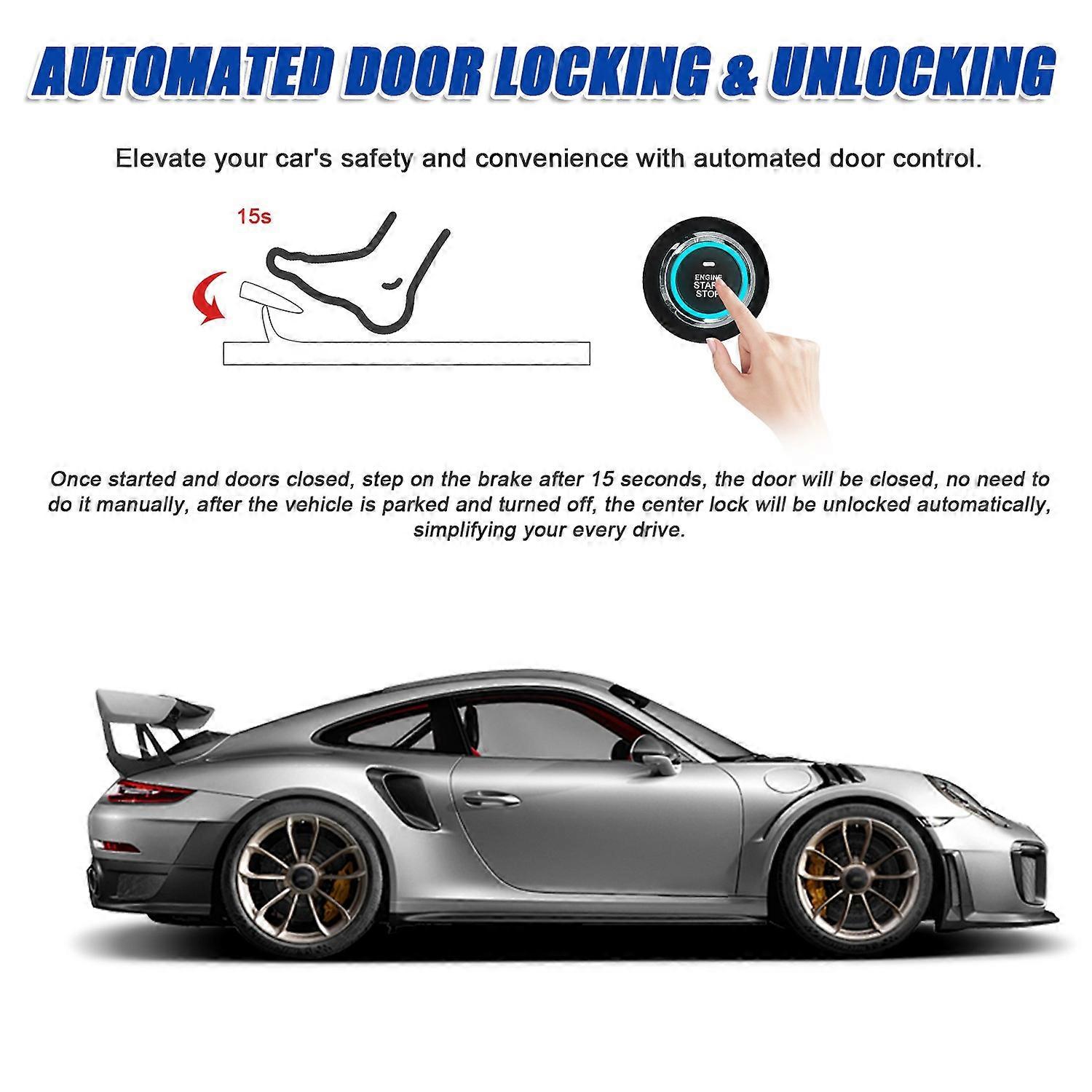 12V Car Anti-Theft Alarm Remote Starter System PKE Keyless Entry Central Lock Kit with 2 Remote Cont