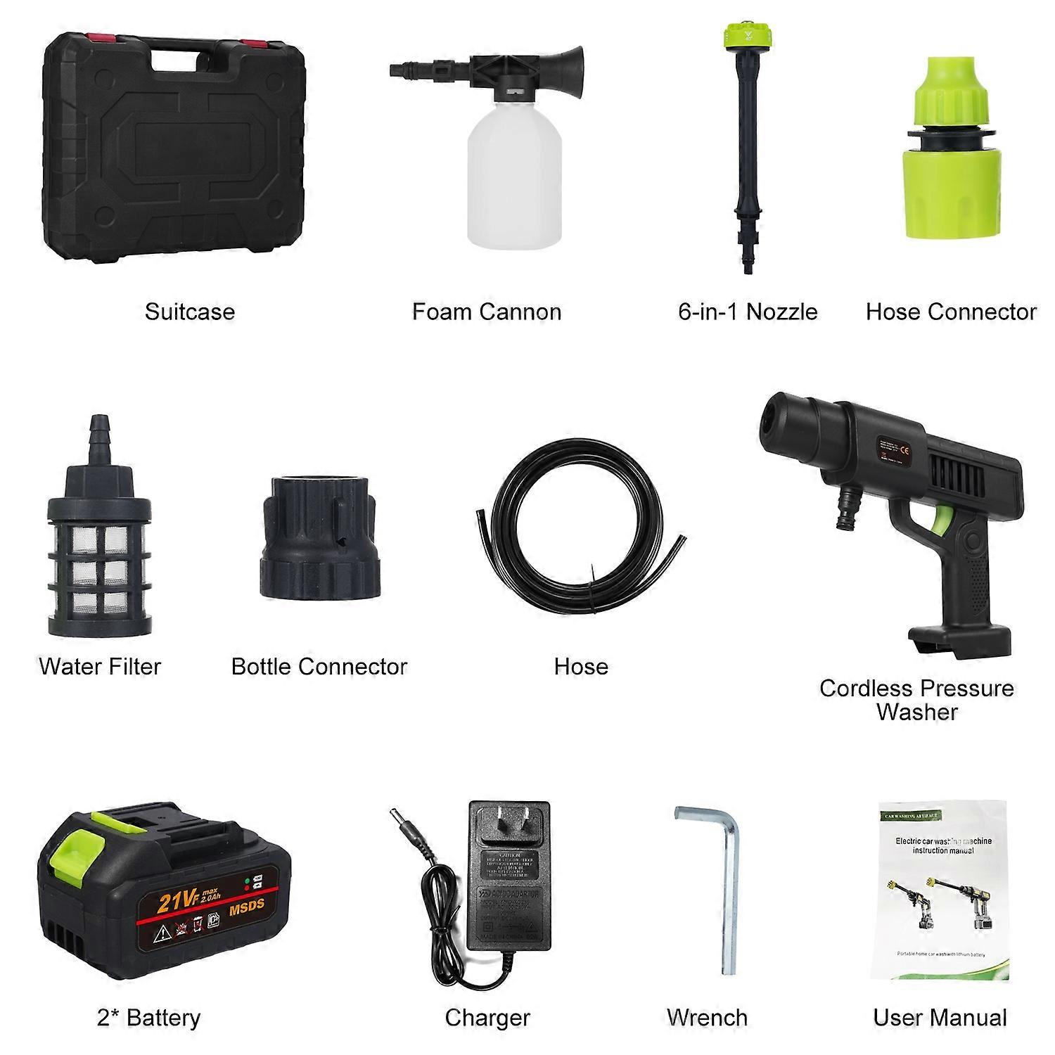 21V Cordless Pressure Washer, Handheld Power Washer Battery Powered, Portable Power Cleaner with 2pc