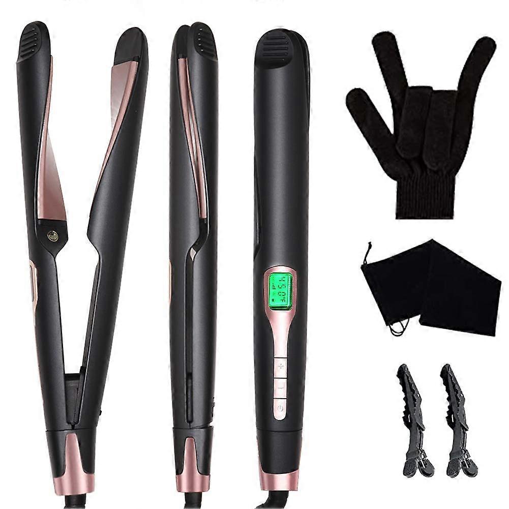 Ionic Airflow Ceramic Flat Iron, 2-In-1 Straightener And Curler With Floating Titanium Plates And Negative Ions For Smooth, Shiny Hair, Adjustable