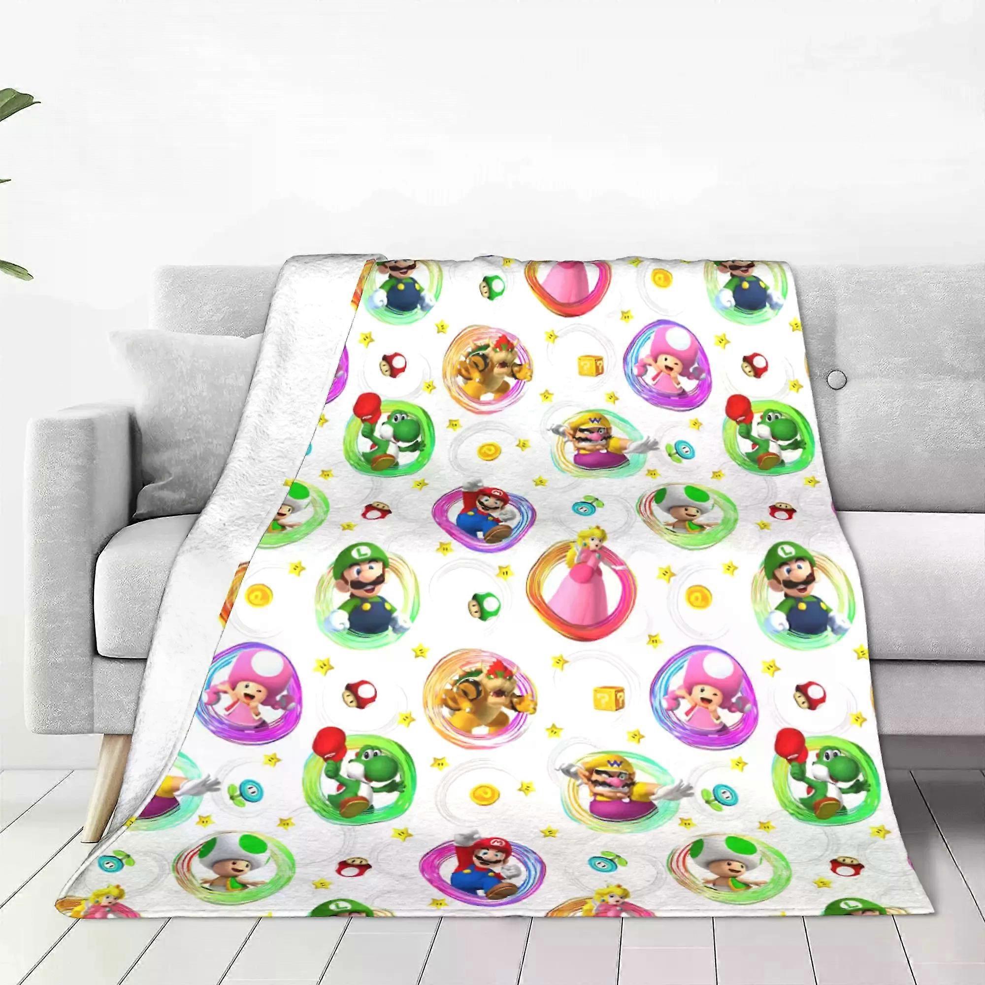 Super Mario Game Cartoon Flannel Throw Blanket Luigi Bowser Yoshi Peach Blanket for Bed Couch Ultra-Soft Outdoor Multi-function