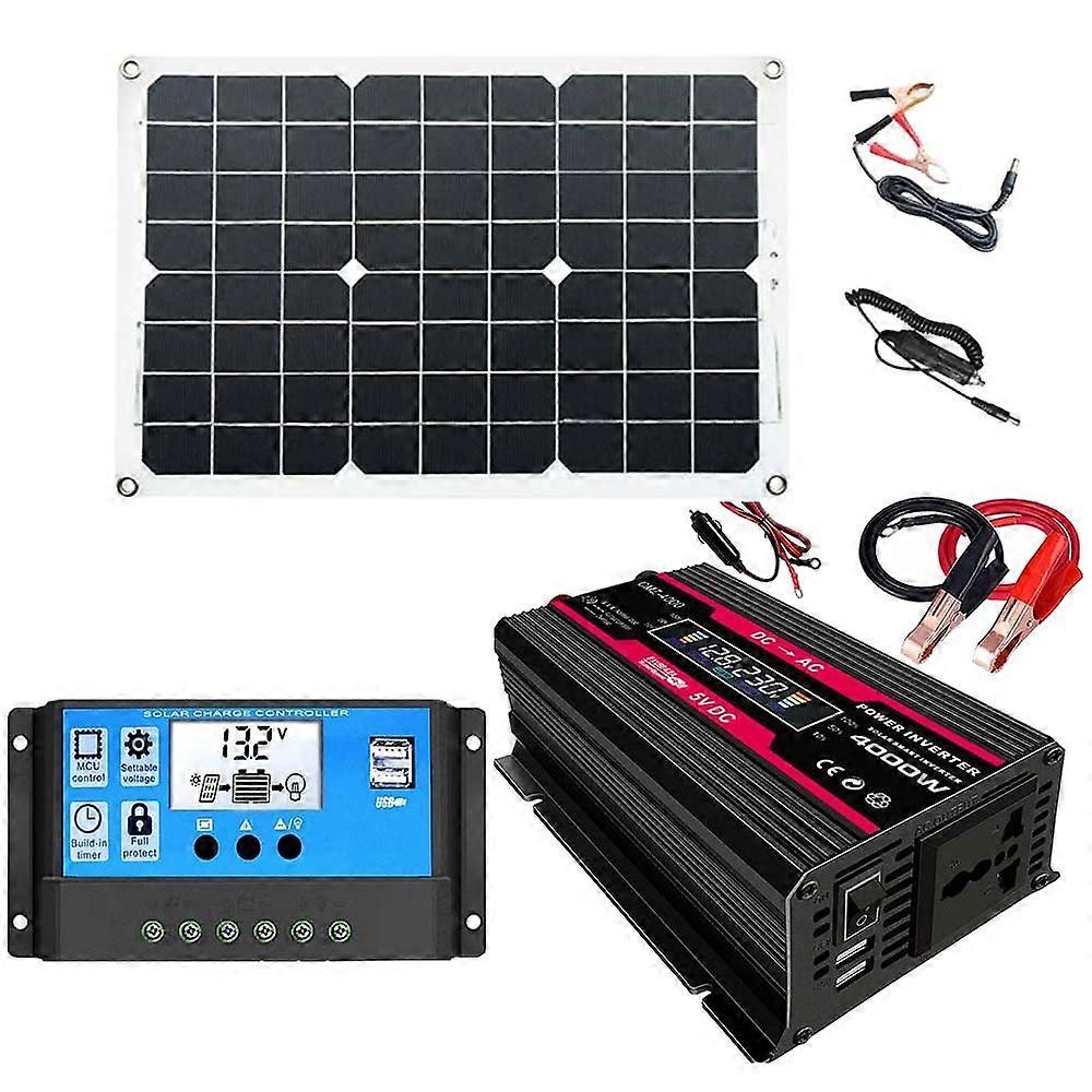 Zhi Zun Solar Power System Inverters+30A Controller+18W 18V Solar Panel, Specification: Black 12V To 220V