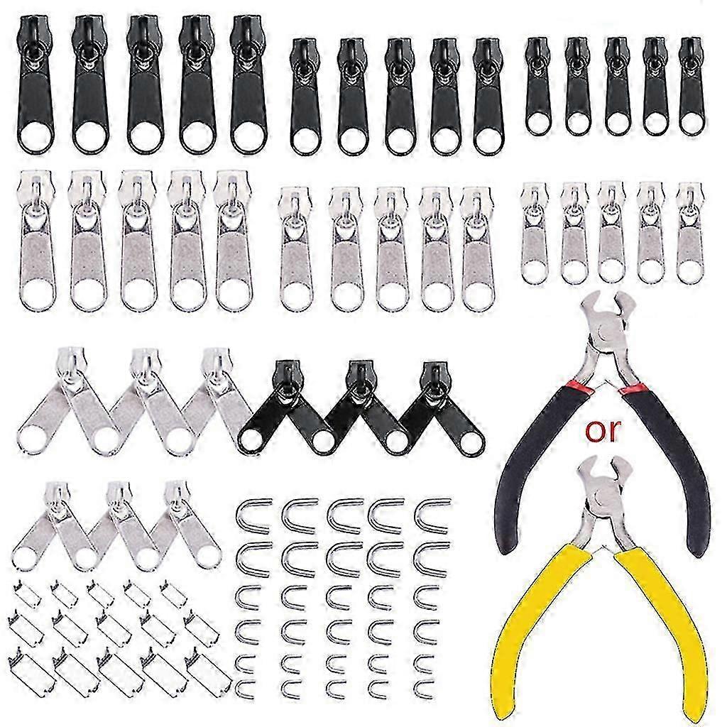 85pcs/set Zipper Rep Kit Sewing for Jacket Slider Install Plier Metal Lock Pull