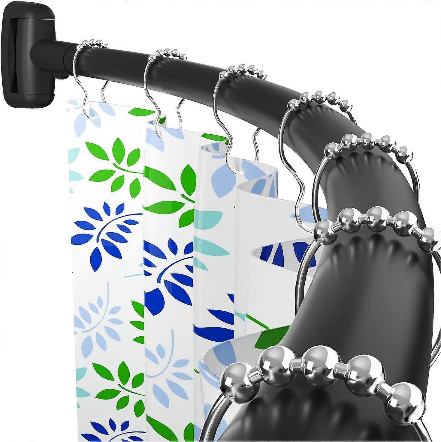 Adjustable Arched Round Shower Curtain Rod 45-72 Inch Black No Drill Installation Modern Bathroom Design