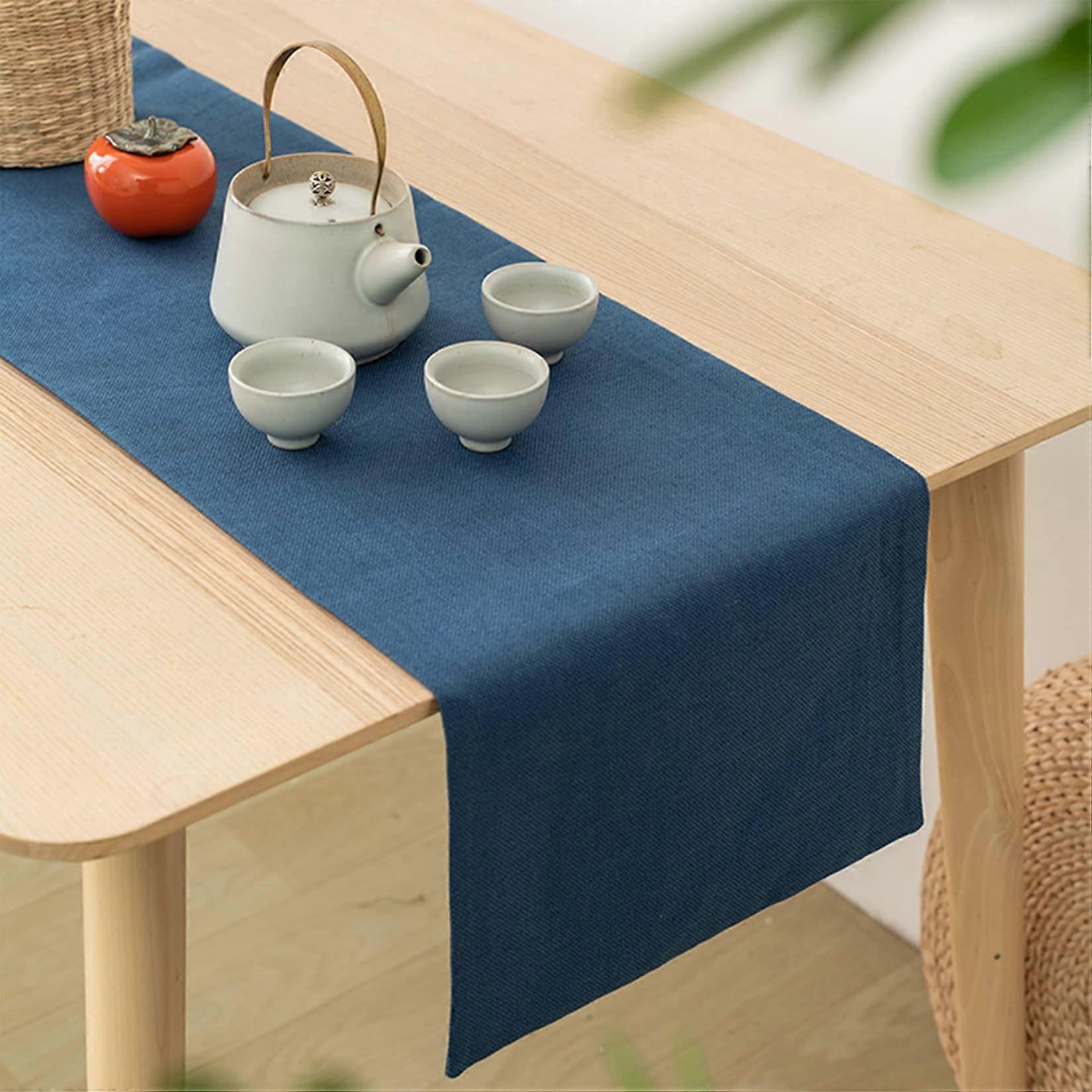 Burlap Pure Color Machine Washable Rustic Linen Table Runner for Party Christmas Holidays Home Kitchen Decor 12 Inchx108 Inch