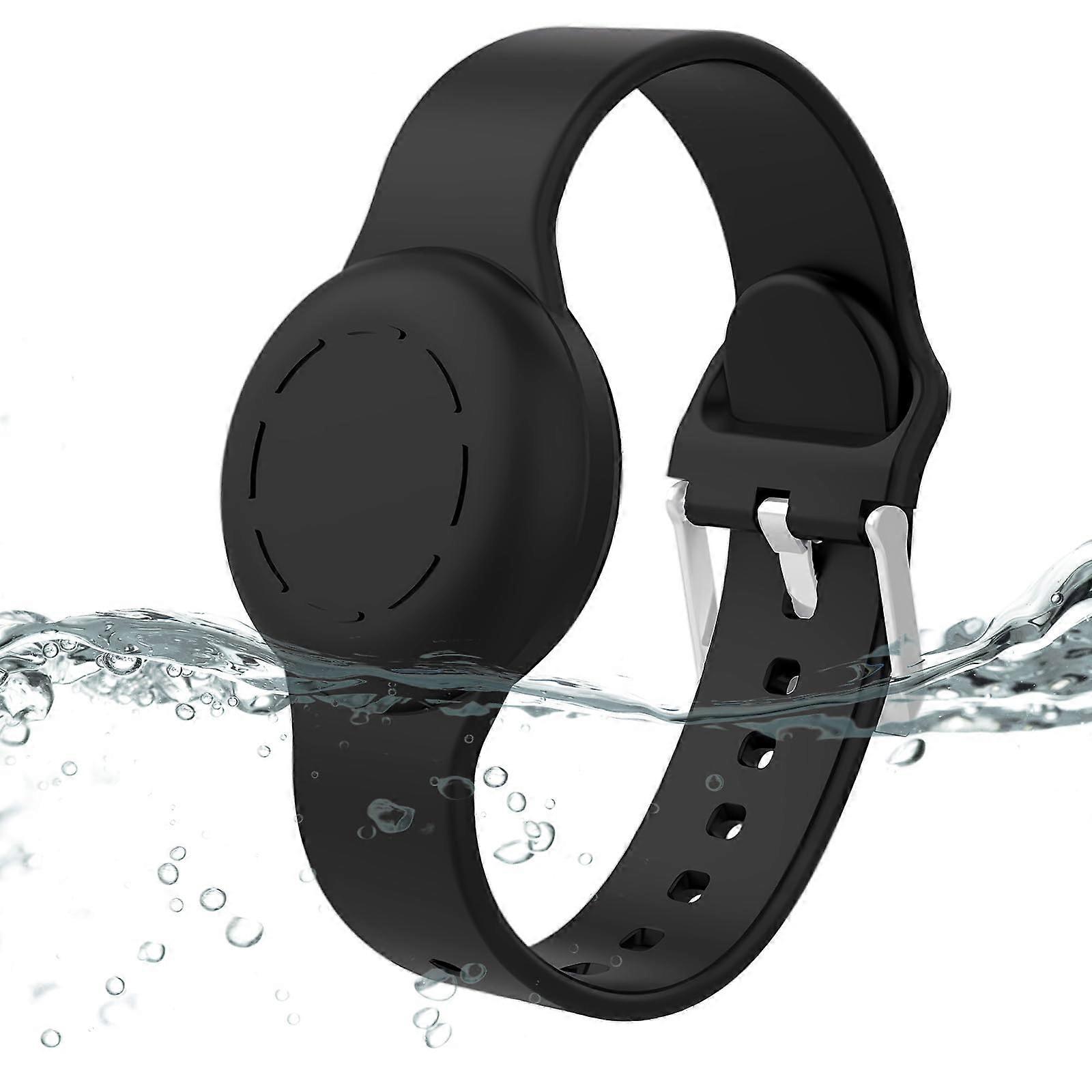 Adjustable Airtag Bracelet for Adults, Waterproof Silicone, Compatible with Apple Airtag, Black Color and Stylish Design