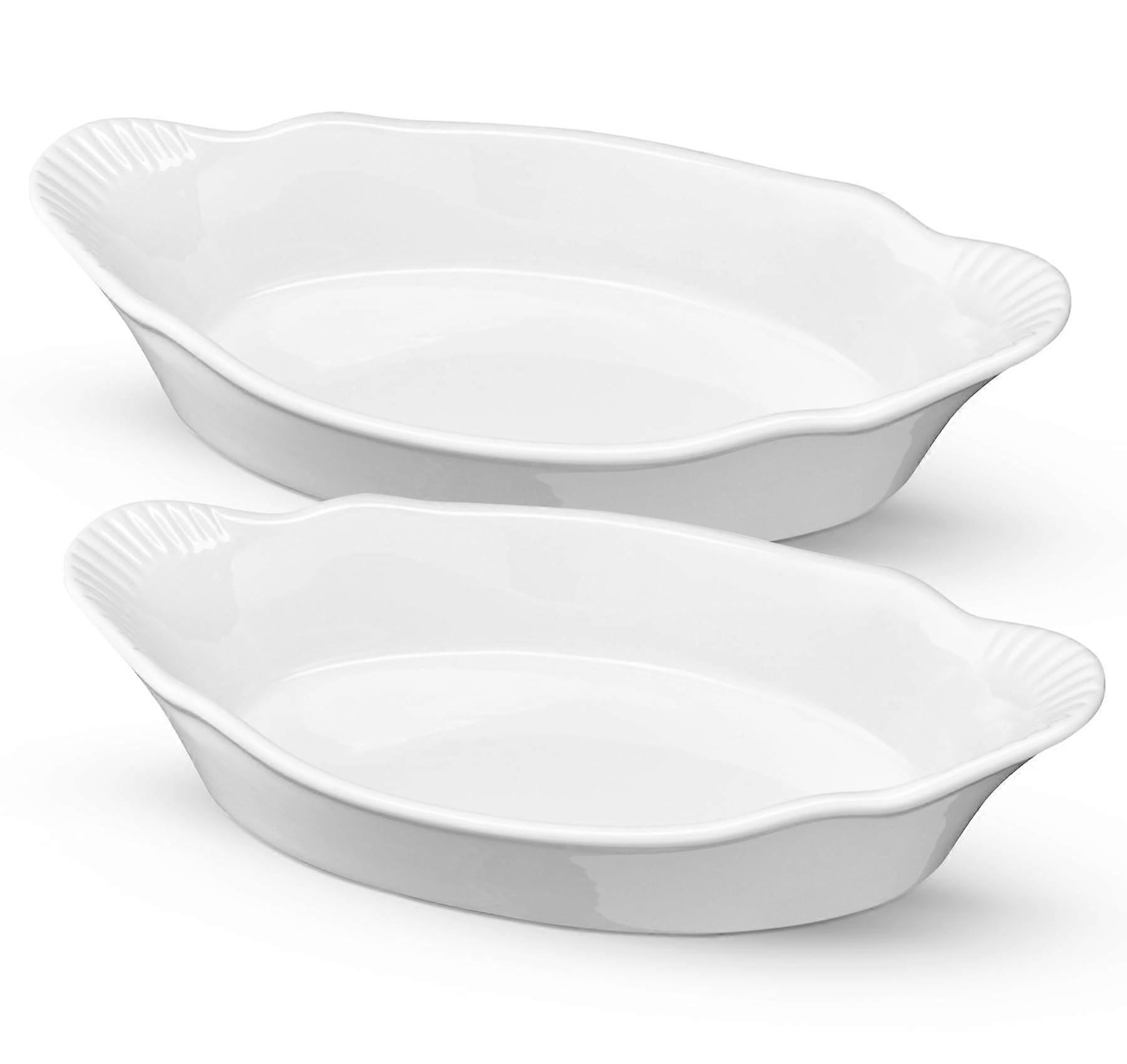 Au Gratin Baking Dishes Set of 2, 18 oz Ceramic Casserole Bakeware, Oven & Microwave Safe, Ivory Color for Individual Servings