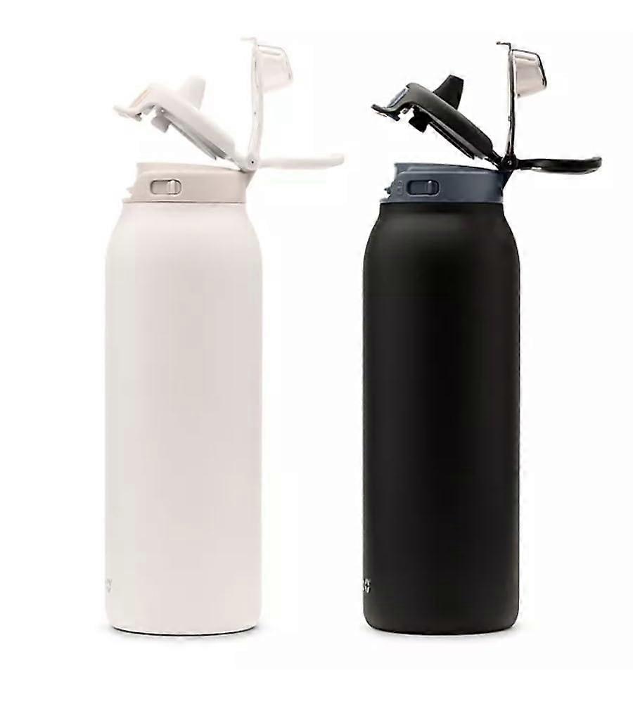 32oz Stainless Steel Water Bottle 2-Pack QuickFill Technology Dunes/Charcoal