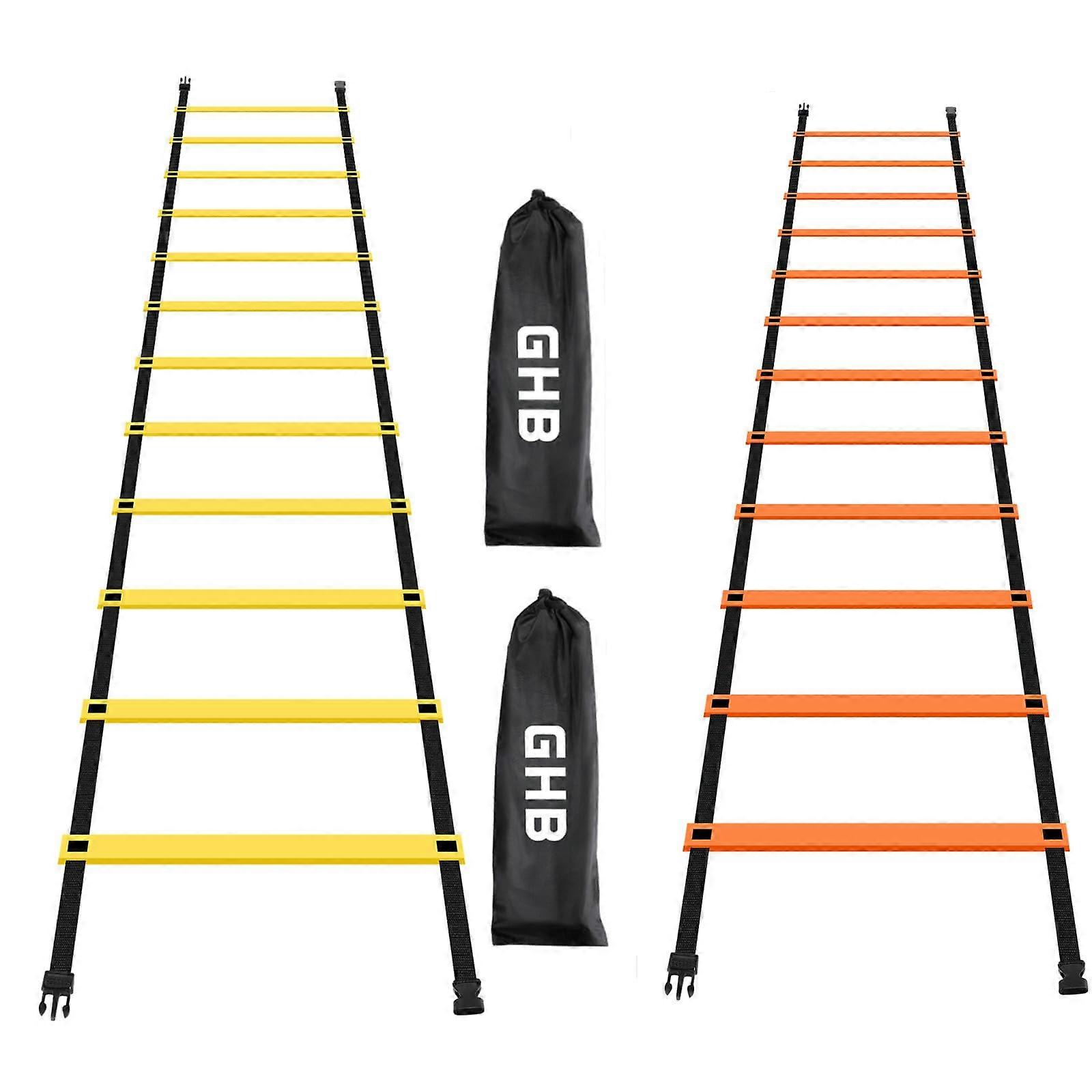 Pro Agility Ladder 2 Pack Σκάλα Εκπαίδευσης Ευκινησίας Ταχύτητα 12 Σκαλοπάτι 20ft με τσάντα μεταφοράς (κίτρινο και πορτοκαλί)