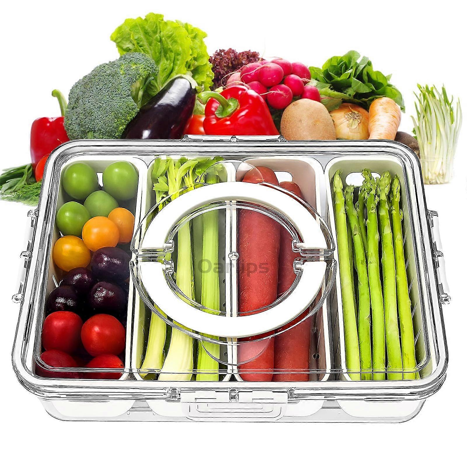 Fruit Storage Containers for Fridge, 4-Compartment BPA-Free Snack Container Box with Lid