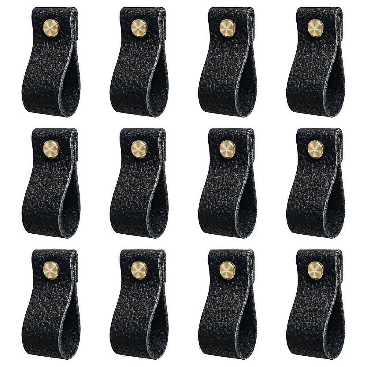Leather black buttons, 12 packs of chiffon drawer handles, soft handles improve faux furniture look