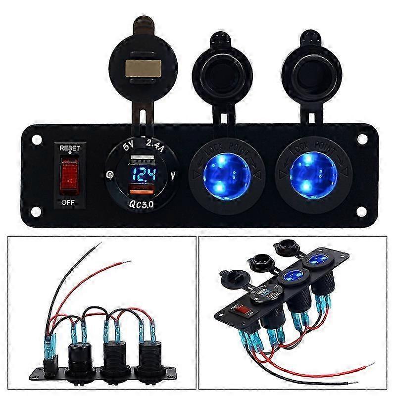 12V Outlet Socket DC 12Volt USB Outlet Panel Prewired Cigarette Lighter Socket
