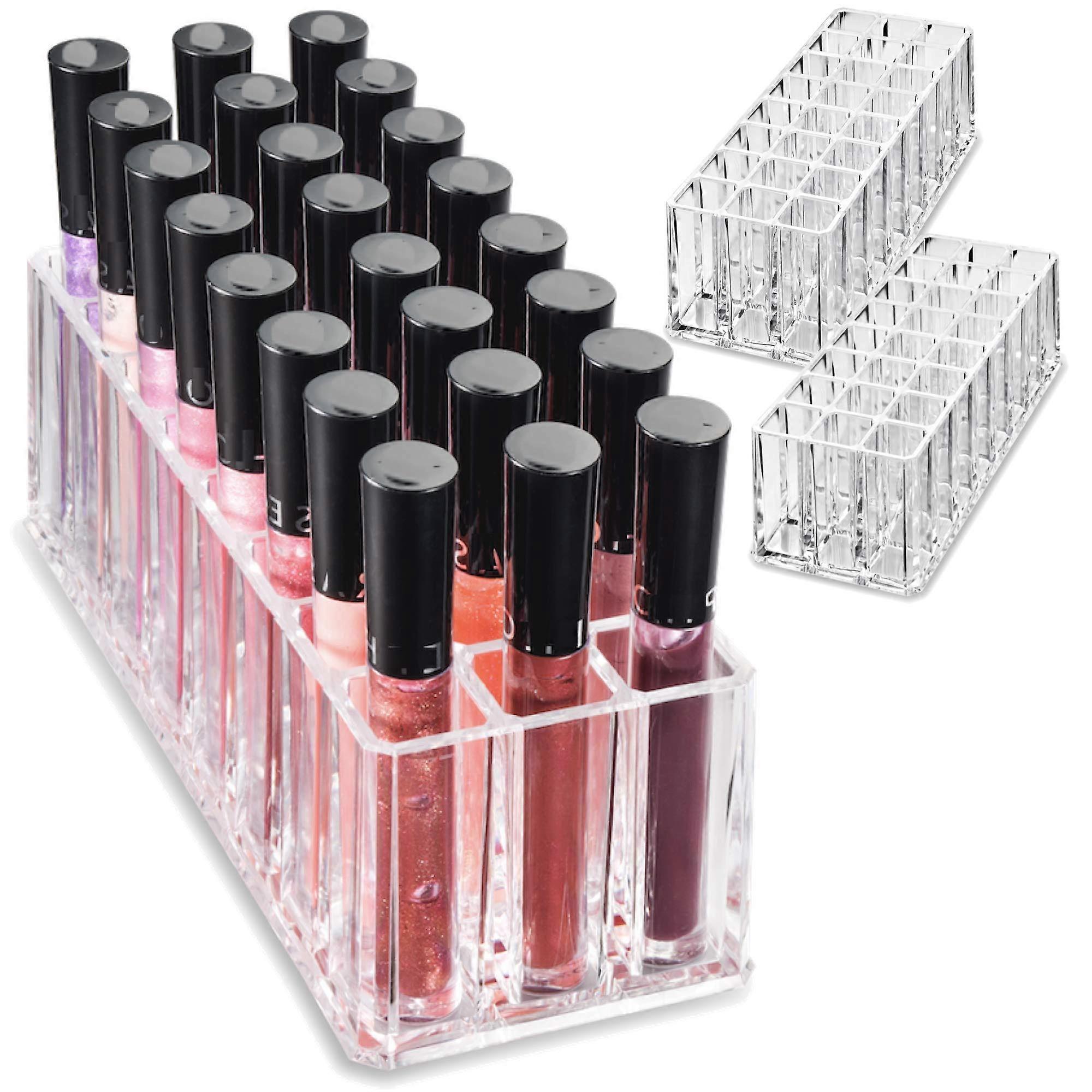 Acrylic Lip Gloss Organizer 24-Space Makeup Storage For Tall Lip Gloss And Lipsticks Refillable Container Display Case