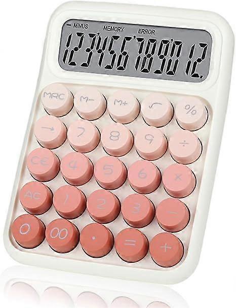 Mechanical Switch Calculator, 12 Digits, Large LCD Display, Cute Pink Desktop Calculator with Large Buttons, Suitable for Office, School, Home and Bus