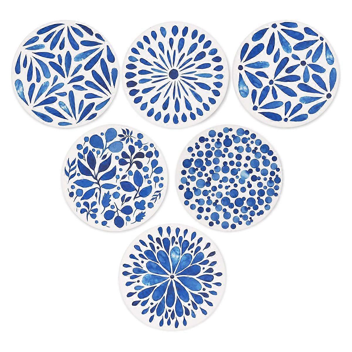 Set of 6 Absorbent Ceramic Coasters for Drinks, Cork Base