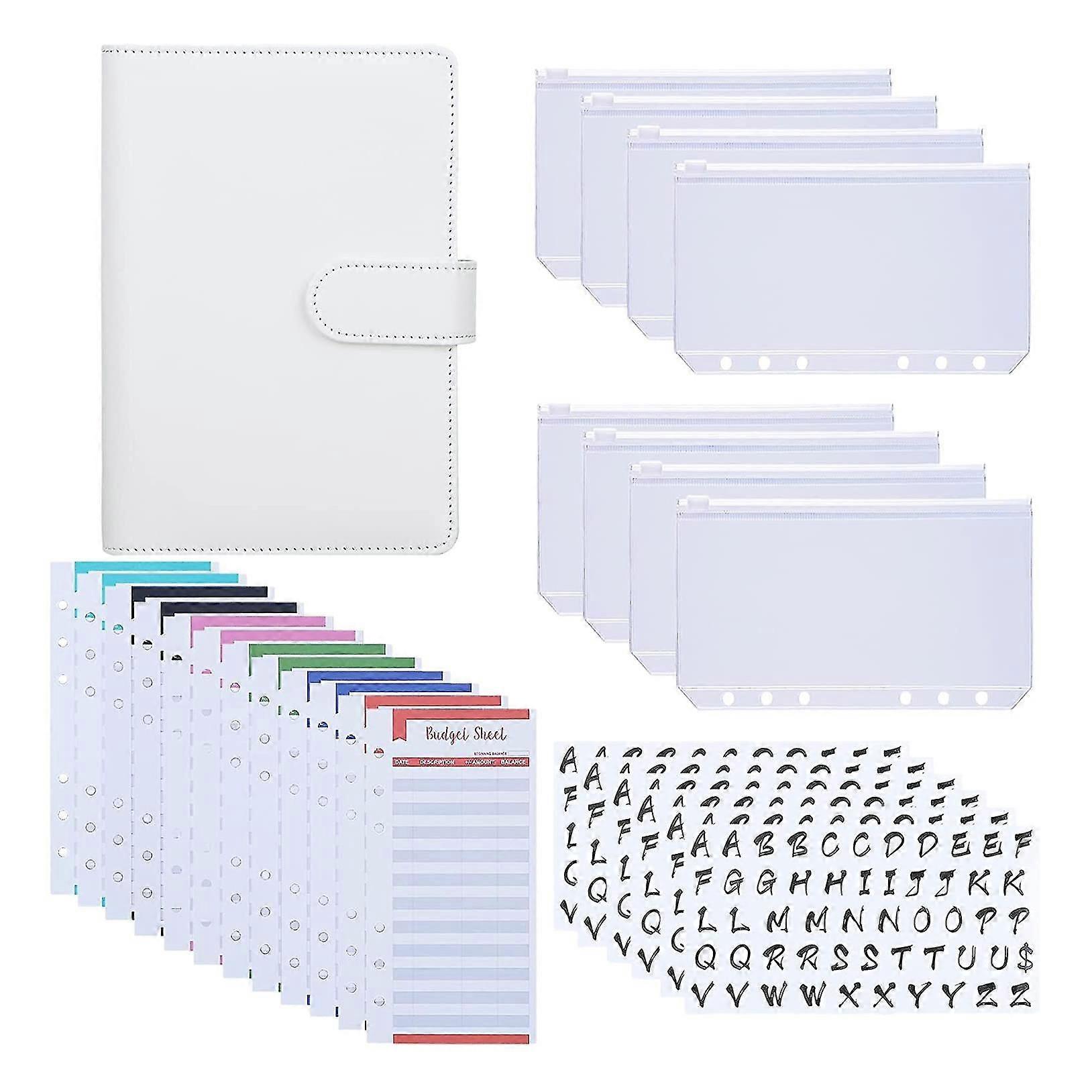 A6 PU Binder Cover with A6 Binder Pockets Expense Budget Sheets Sticker Labels for Money Saving Cas