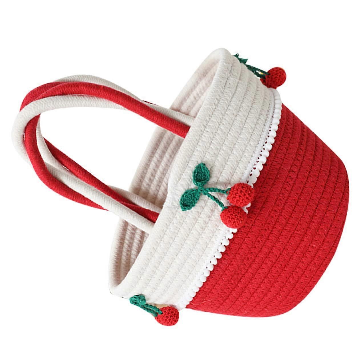 Woven Storage Basket with Handle Cute Cherry Blossom Design for Organizing Keys