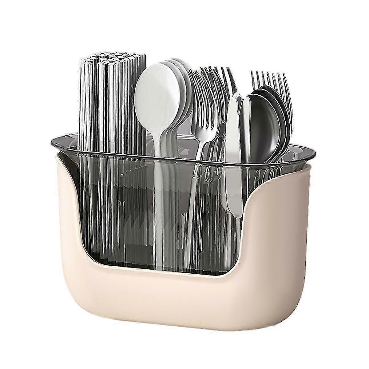 Multifunctional Kitchen Cutlery Holder with Drain Storage, 3-Compartment Flatware Organizer, Home K