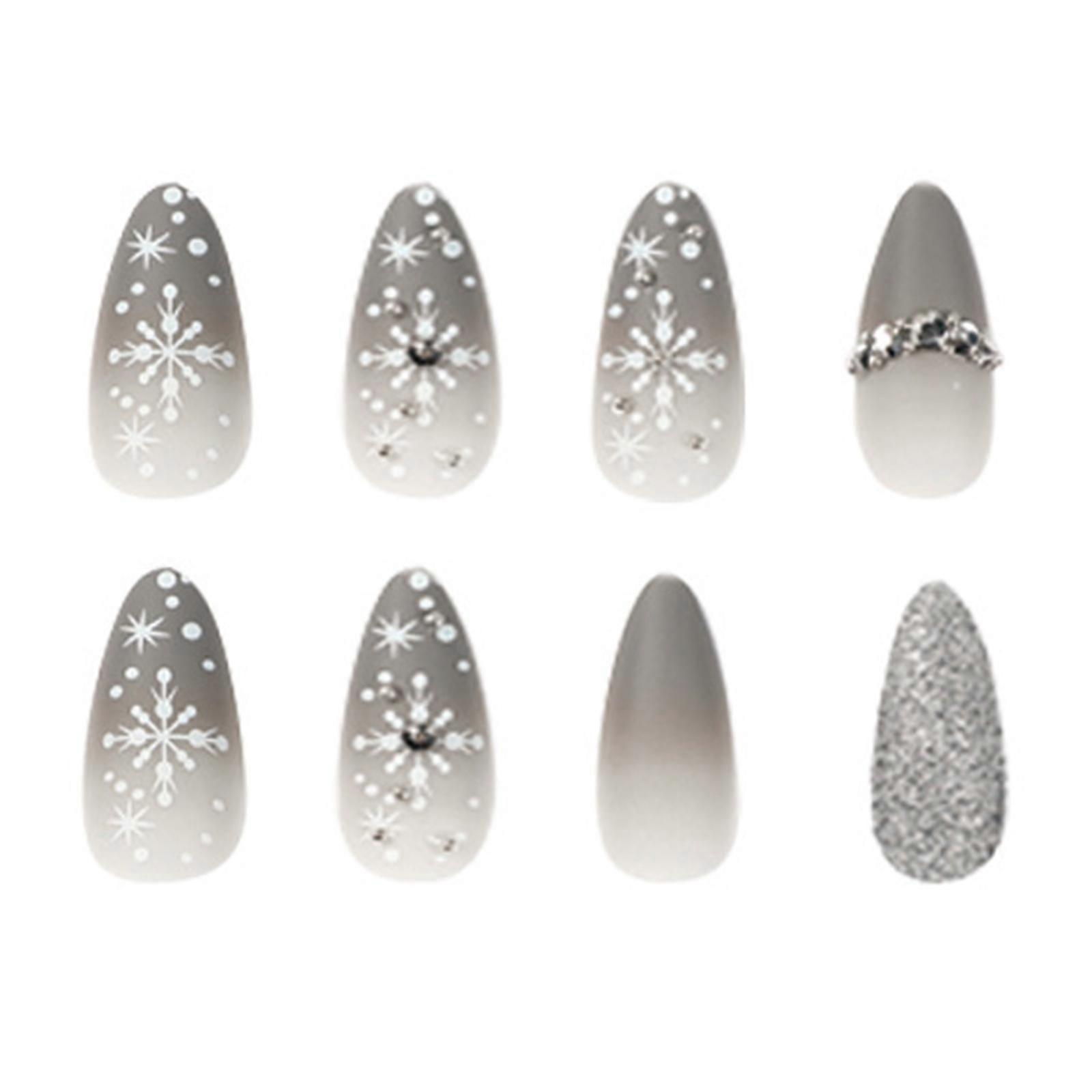 24pcs/Set Navidad Prensa En Las Uñas Almendra Medio Punta De Uñas Artificiales Copo De Nieve Uñas Postizas Cubierta Completa Uñas Acrílicas