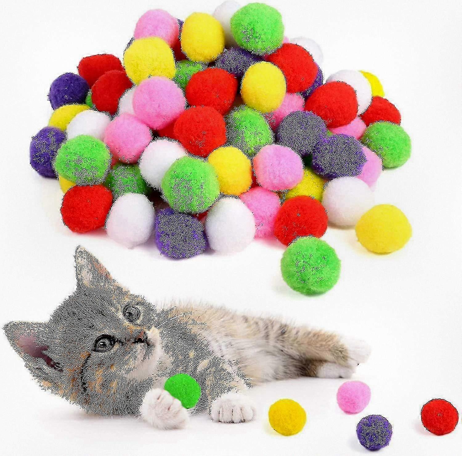100 Pieces 1.3 Inch Assorted Large Cat Toy Balls, Soft Pom Poms Ball Suitable for Cats to Enjoy Playtime