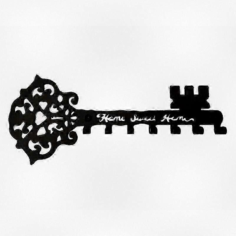Decorative Wall-Mounted Key Holder Hooks in Black Metal with 7 Hanger Racks - Perfect Storage Solution for Home