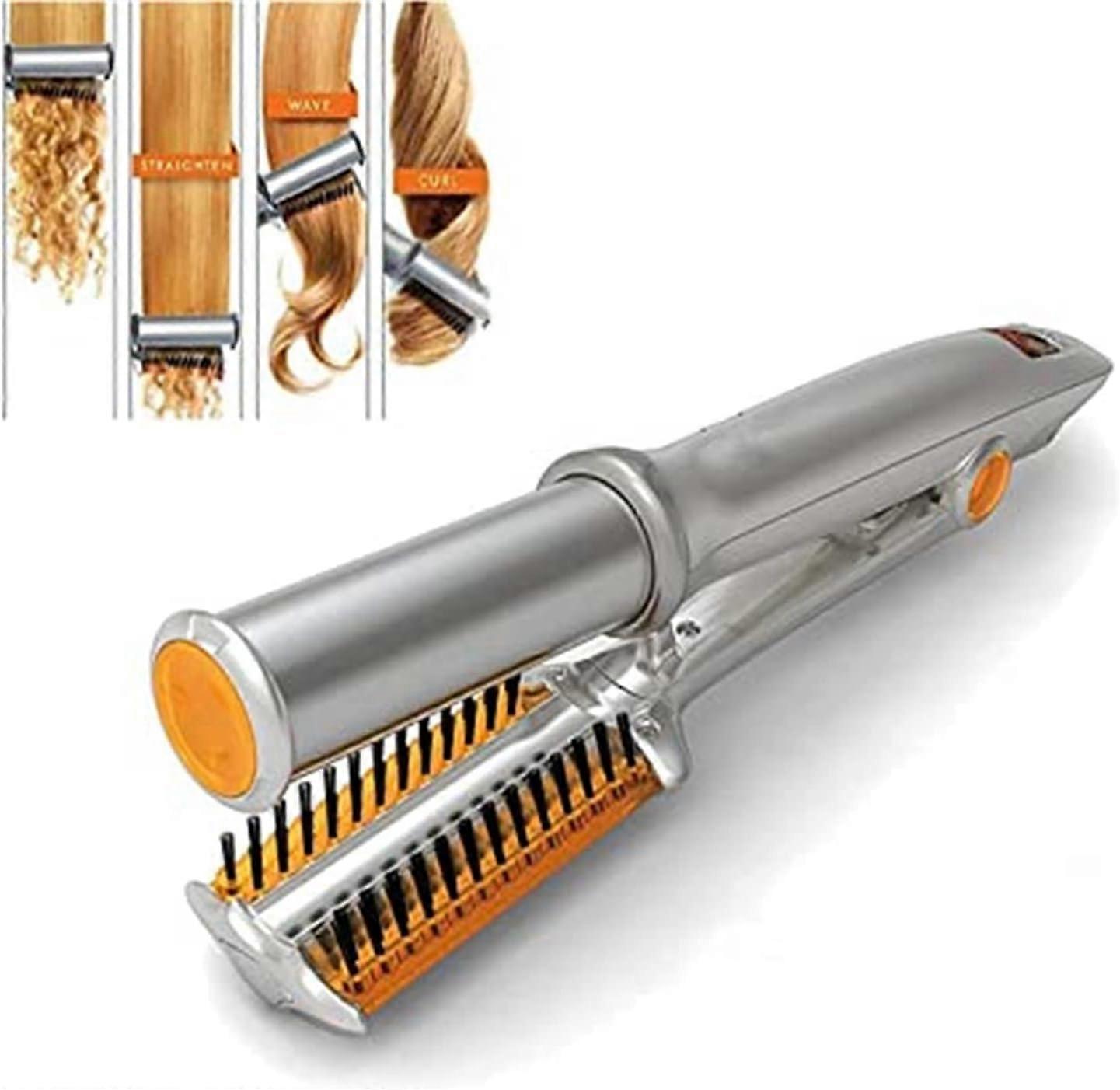 2 in 1 Hair Curler Straighter Rotating Iron for Hair Curling and Straighting (Blush) (A1)