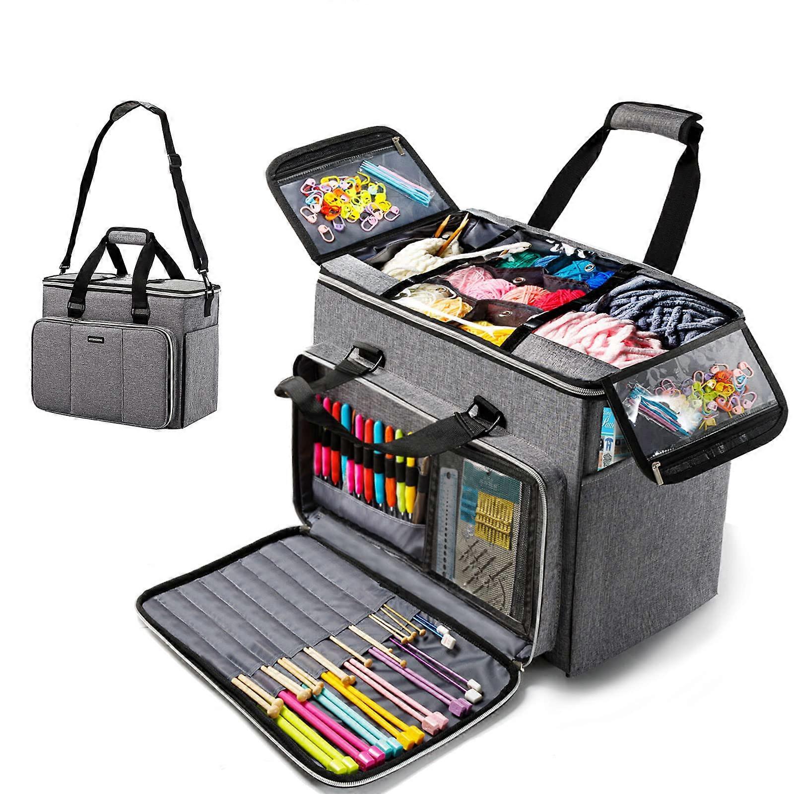 Knitting Bag, Large Yarn Storage Organizer, Crochet Bags, Yarn Holder Case, Grey