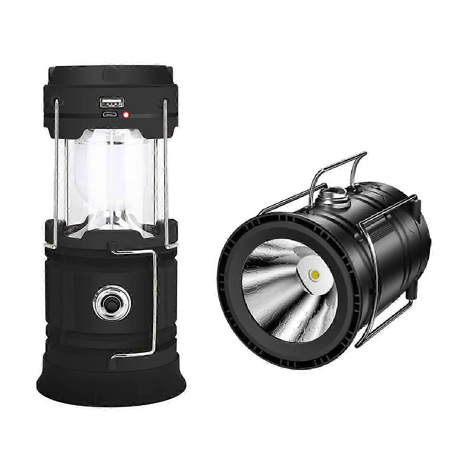 Solar USB Rechargeable LED Camping Lantern, Waterproof Foldable Tent Light with Hook
