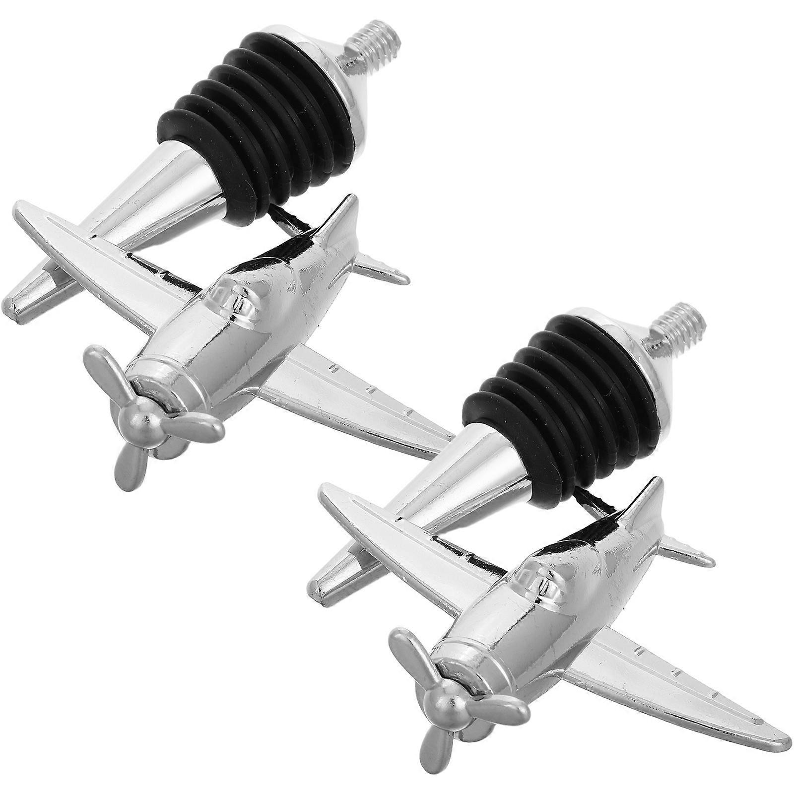 Aircraft Shaped Silicone Stoppers 2pcs Set, Metal Sealing Plug for Preservation, Decorative Bar Accessories for Various Bottles, Unique Design