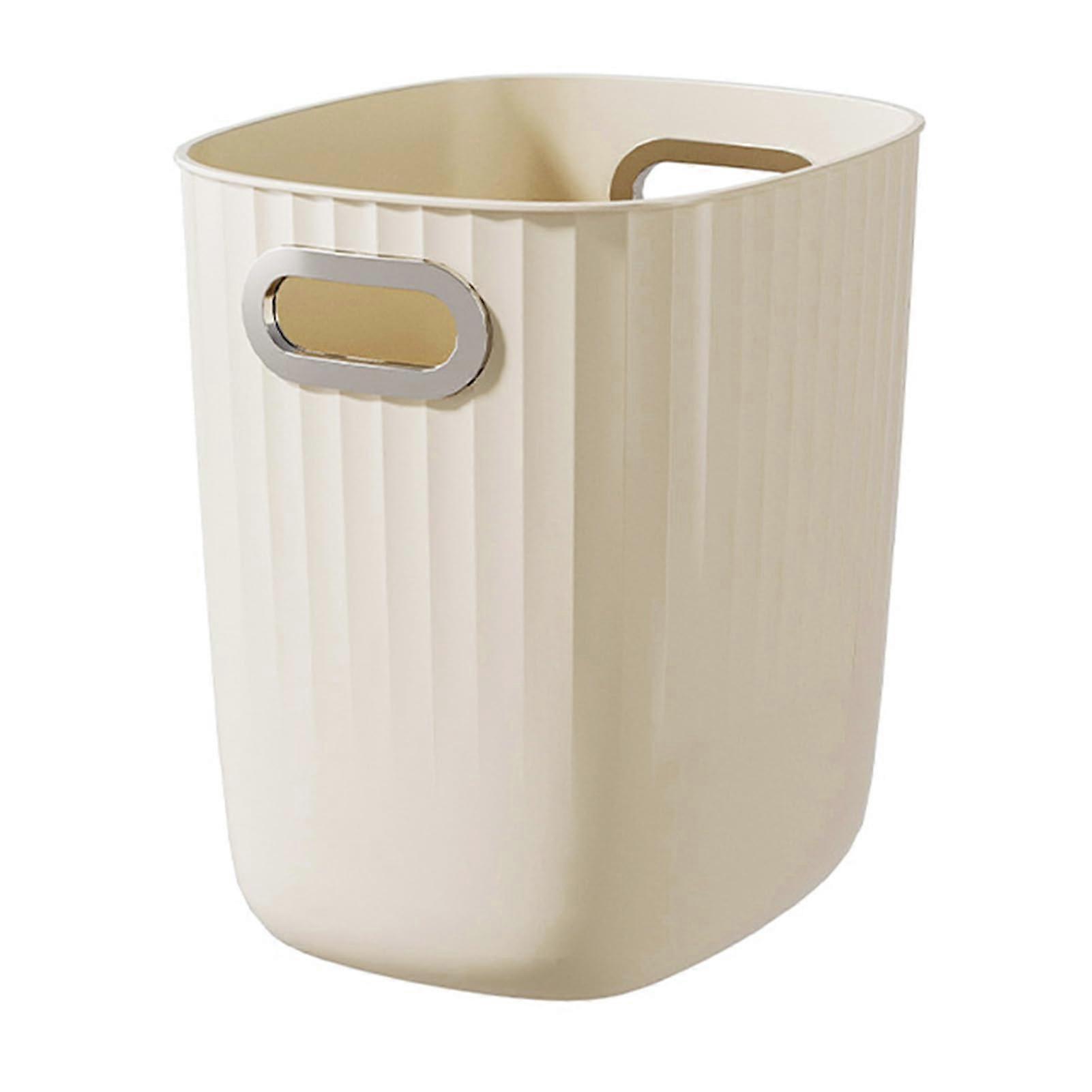 Top Open Trash Can, Plastic Material, Transparent Large Trash Bin with Handle for Bathrooms, Bedrooms, Kitchens, Offices (Cream White)
