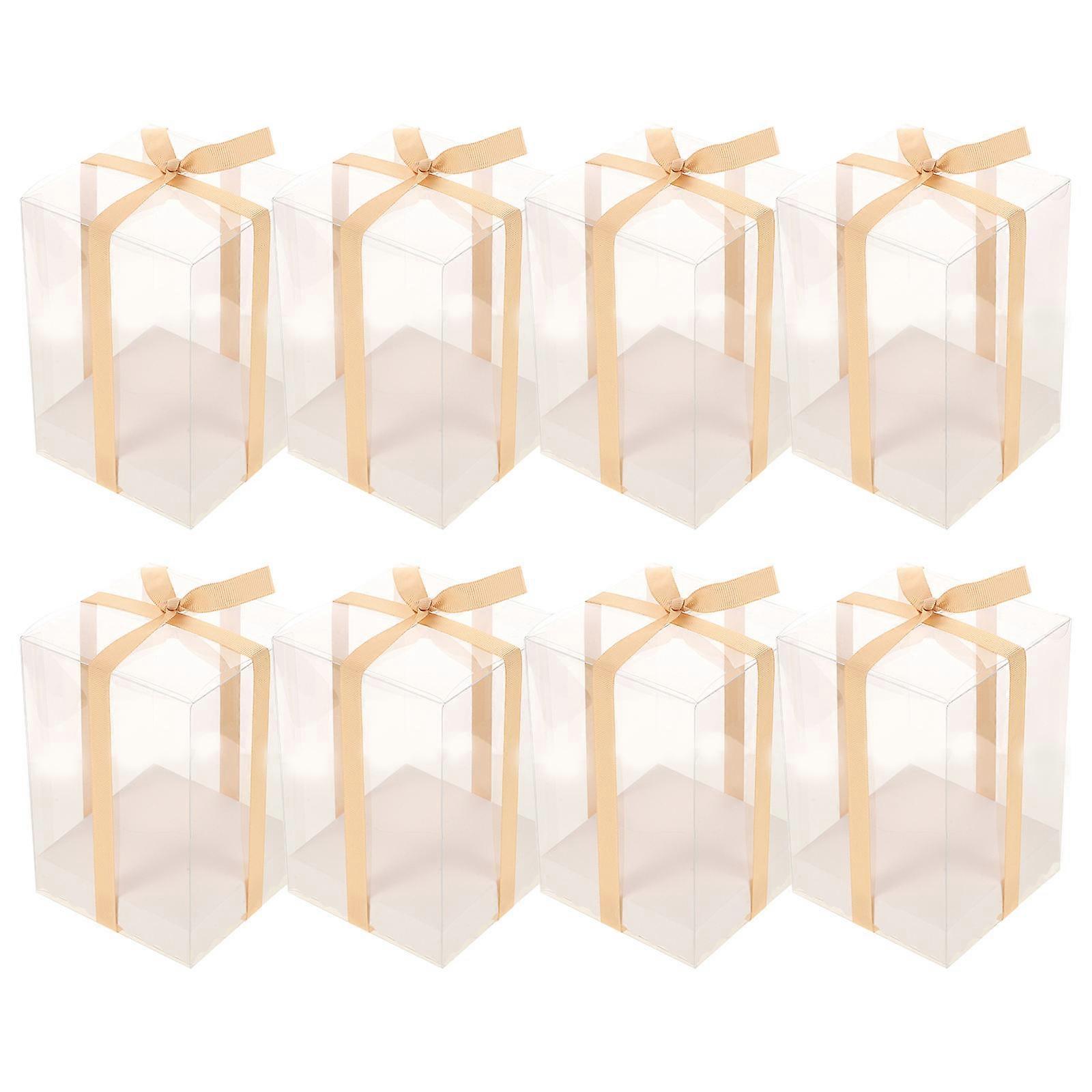 Clear PVC Gift Box with Ribbon & Base – Versatile Transparent Storage Cubes for Weddings, Birthdays, Cakes, and General Use – Random Color