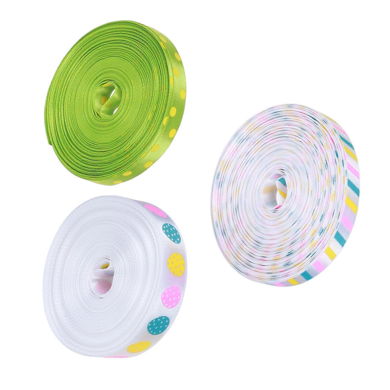 Easter Ribbon for Decor Assorted Color Polyester Gift Wrapping Ribbon 3 Rolls