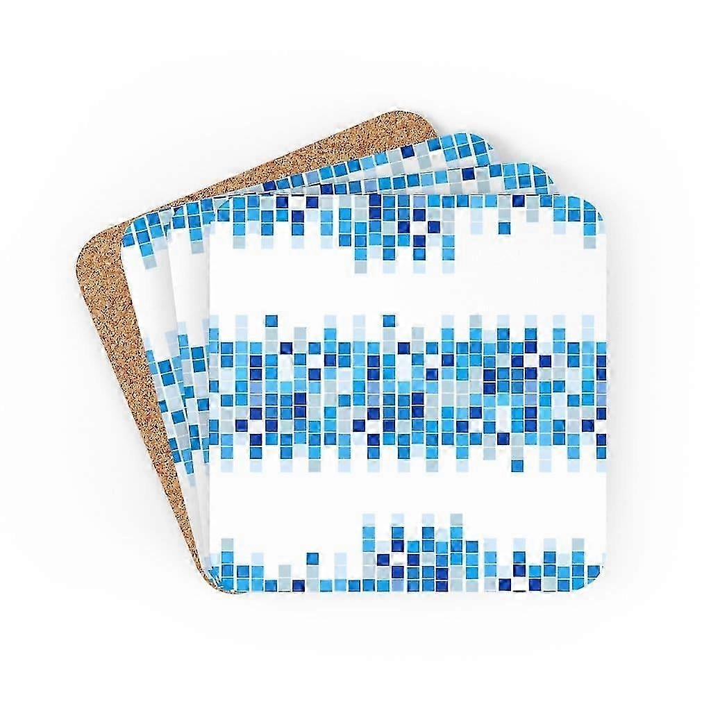 白と青のモザイクデザインの装飾コースターの4ピースセットで、あらゆる家庭やオフィスに適しています