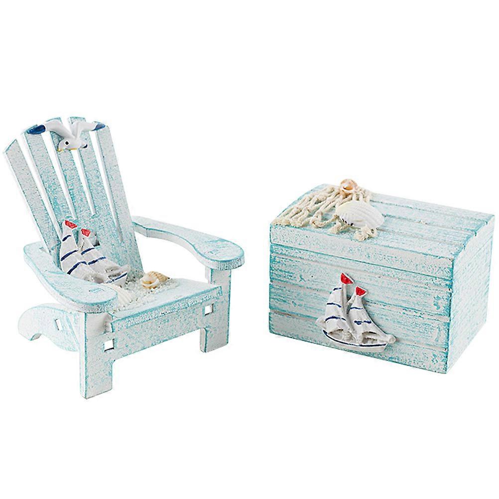 Miniature Ornament Desktop Decor Beach Chair Craft Fresh Style Simulated Mini Furniture Indoor Display 1Set