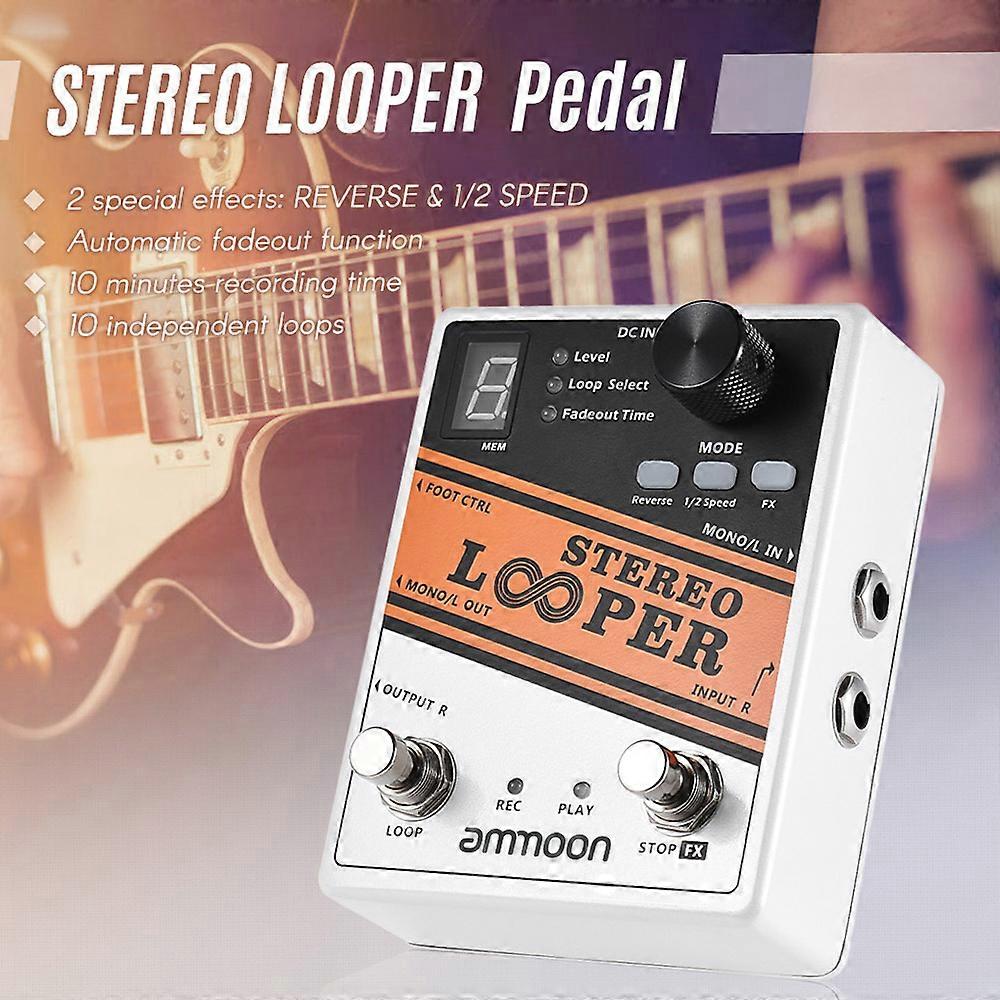 ammoon STEREO LOOPER Loop Record Guitar Effect Pedal 10 Independent Loops Max. 10min Recording Time for Each Loop Unlimited Overdubbing