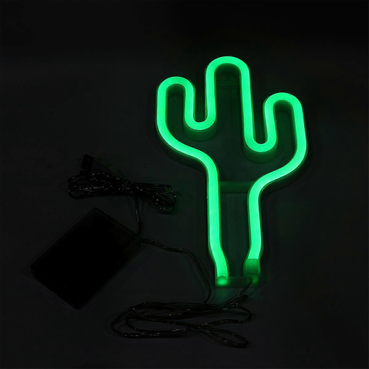 Neon Desk Light Cactus Shape Modern Bedroom Table Lamp Green 26X14X2cm Night Light 1Set