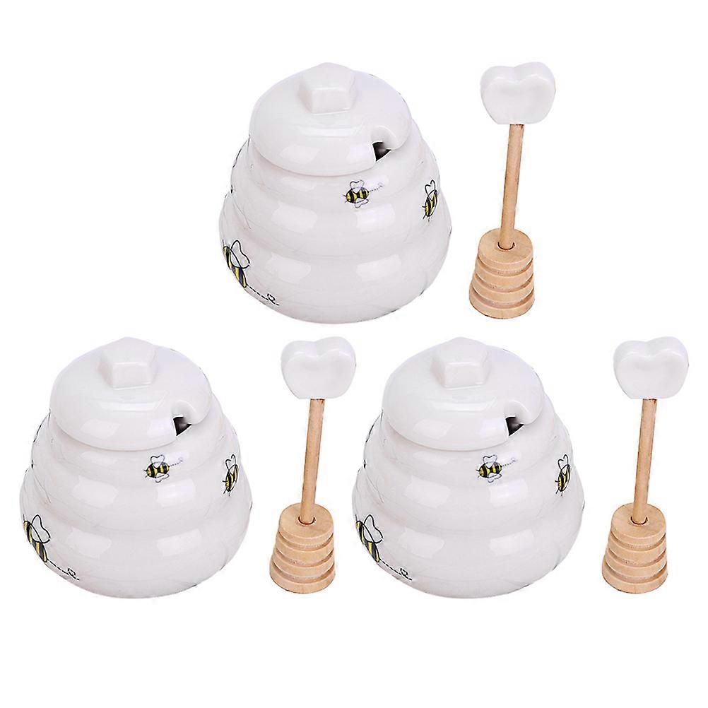 Jars For Honey Ceramic Pot Jar Set Storage Container Home Kitchen 3Pcs