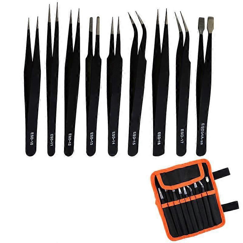 9 pcs pince à cils en acier inoxydable pointe spéciale pince à épiler électronique de haute précision pointe de coude