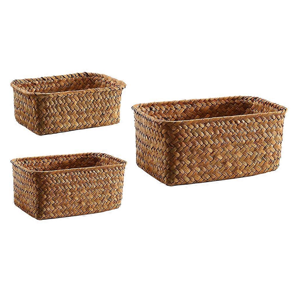 3pcs Multi Functional Straw Braid Storage Holder Sundry Organizer Basket for Home