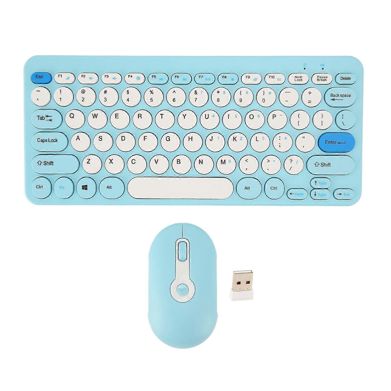 Ensemble clavier et souris sans fil 2,4 GHz, élégant, fin, rond, silencieux, ergonomique, pour ordinateur de bureau, bleu