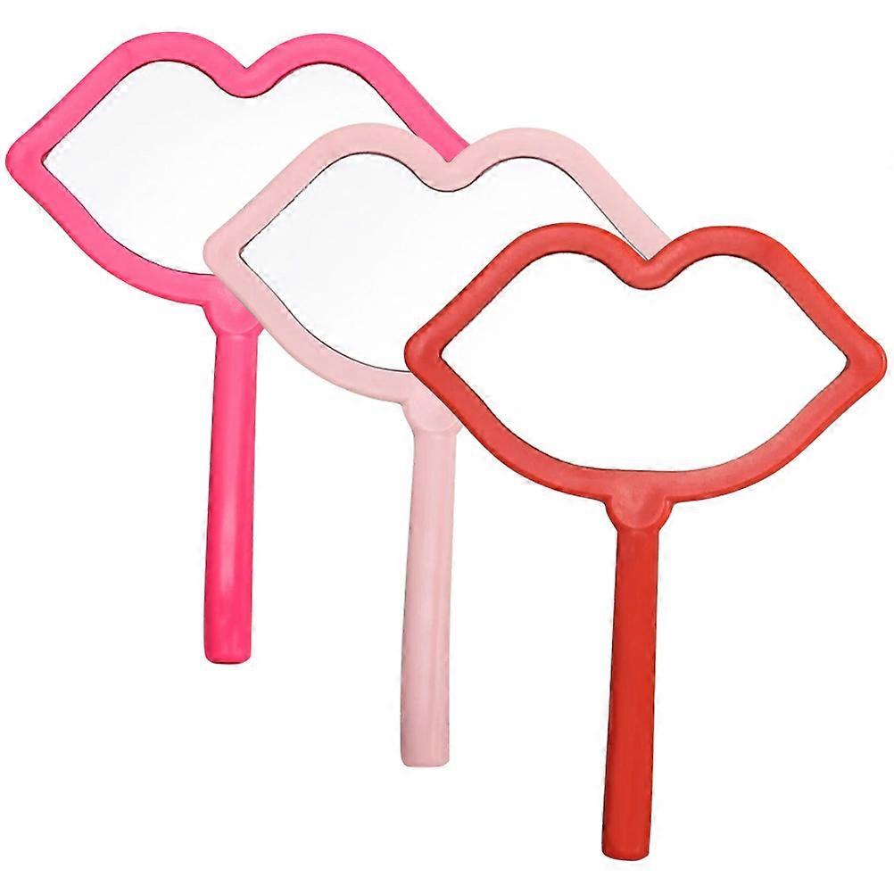 Hand Held Lips Shaped Mirror Modern Handheld For Indoor Use 3Pcs