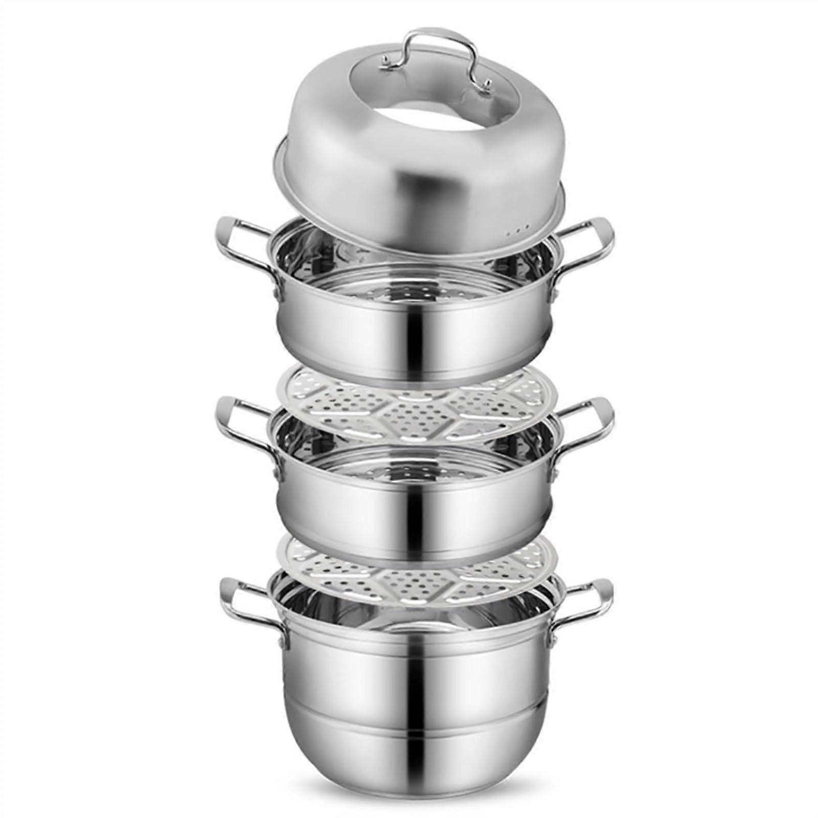 304 Stainless Steel 4-Layer Steamer Soup Pot, 32 cm Compatible with Gas Stove and Induction Hob, One Color
