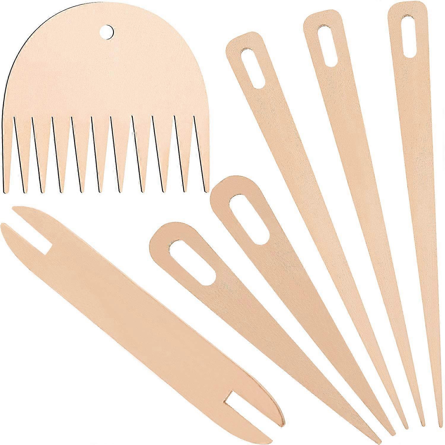 7 Pieces Wooden Hand Loom Stick Set with 5 Crochet Hooks, Shuttles, and Comb for DIY Knitting Crafts