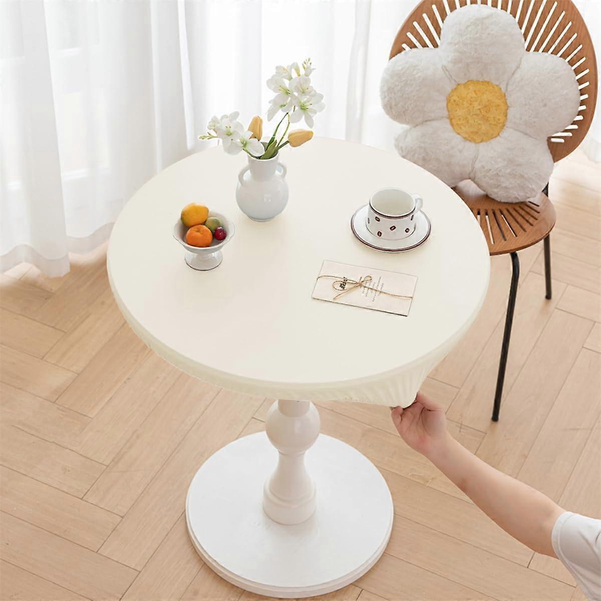 Round Tablecloth with Elastic Edges, StainResistant, Adjustable (100cm, White)