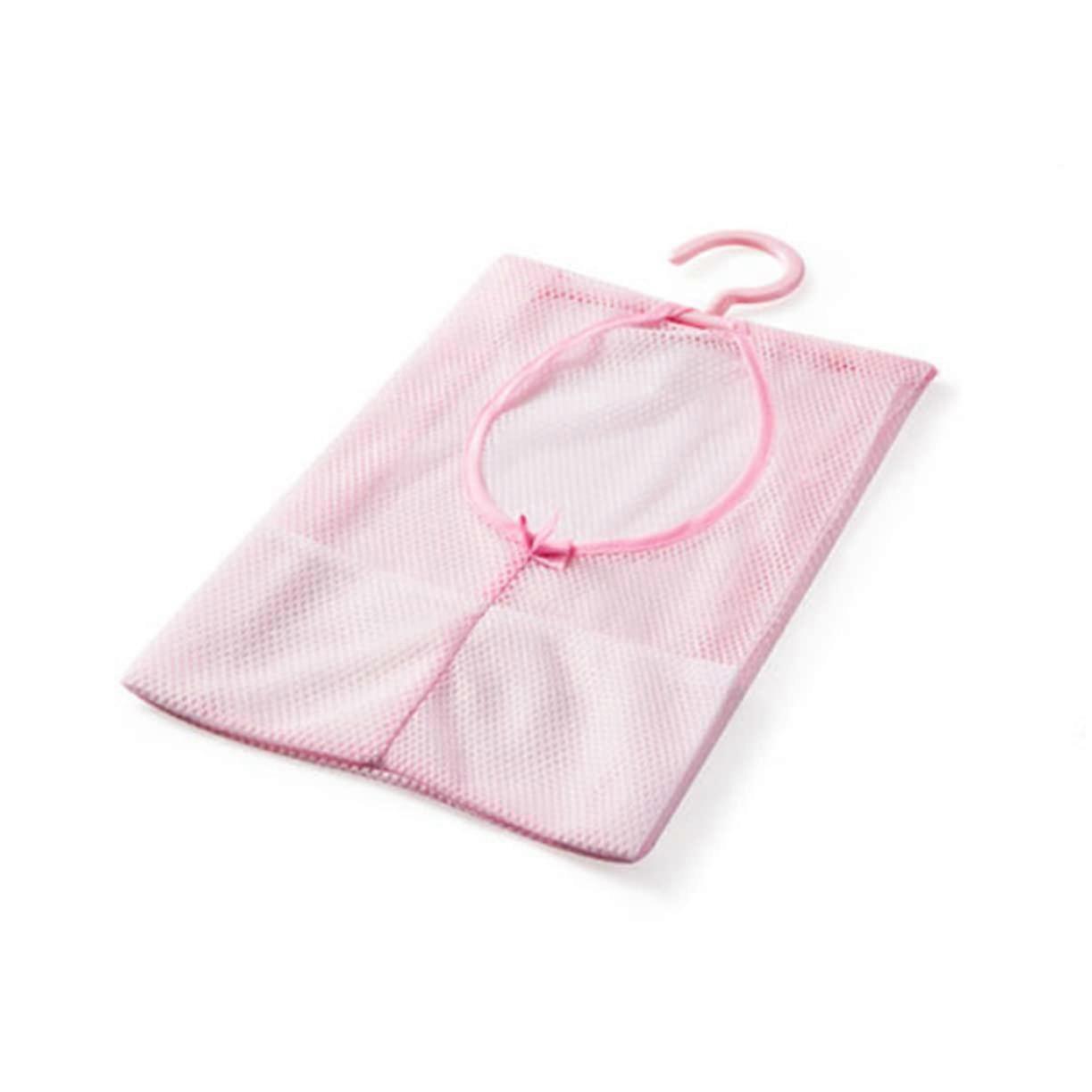 Mesh Laundry Basket Organizer - Portable Multi-Purpose Storage Bag for Bathroom, Pink Hanging Design with Strong Net Material