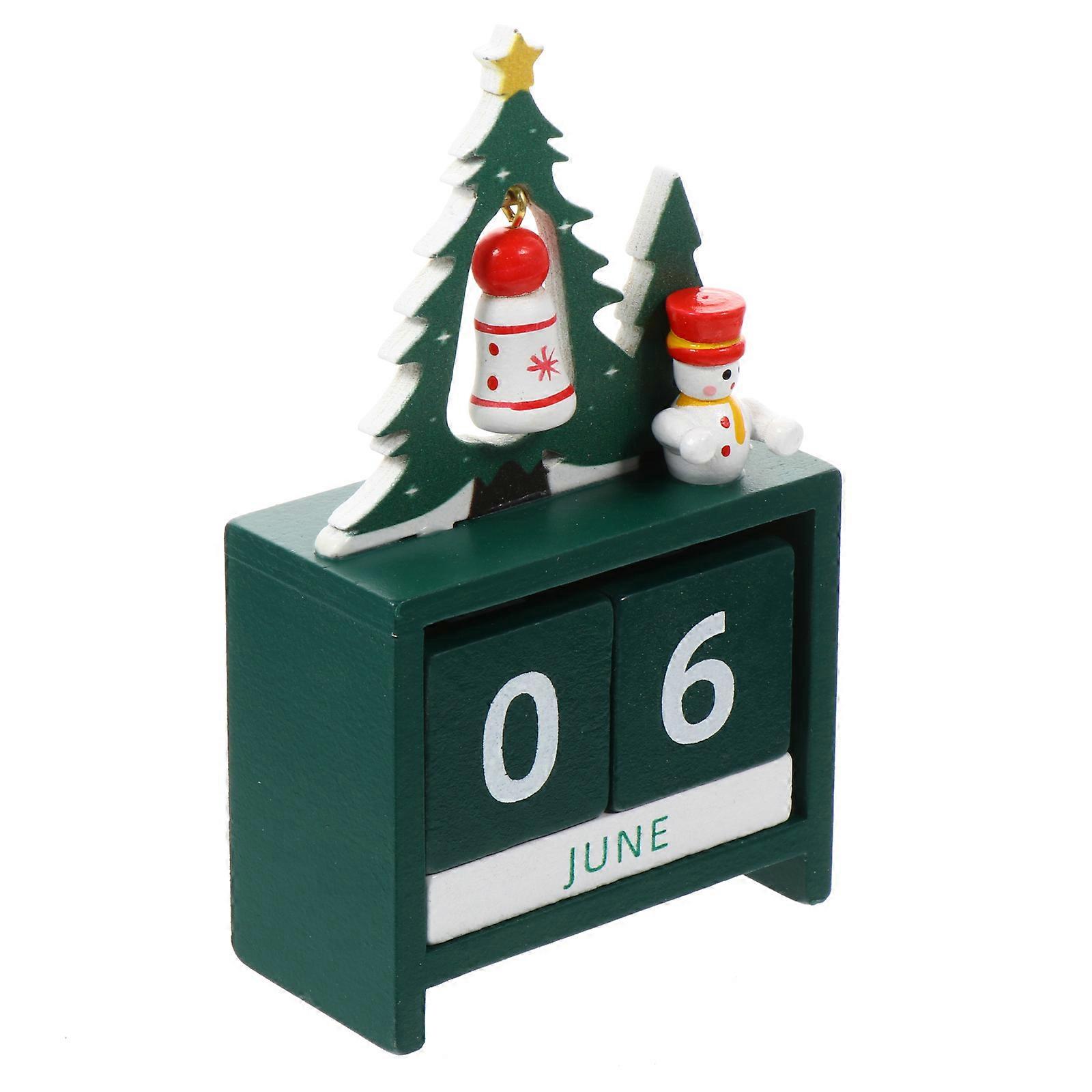 Wood Desk Calendar Christmas Block Month Date Display Reusable 1Set
