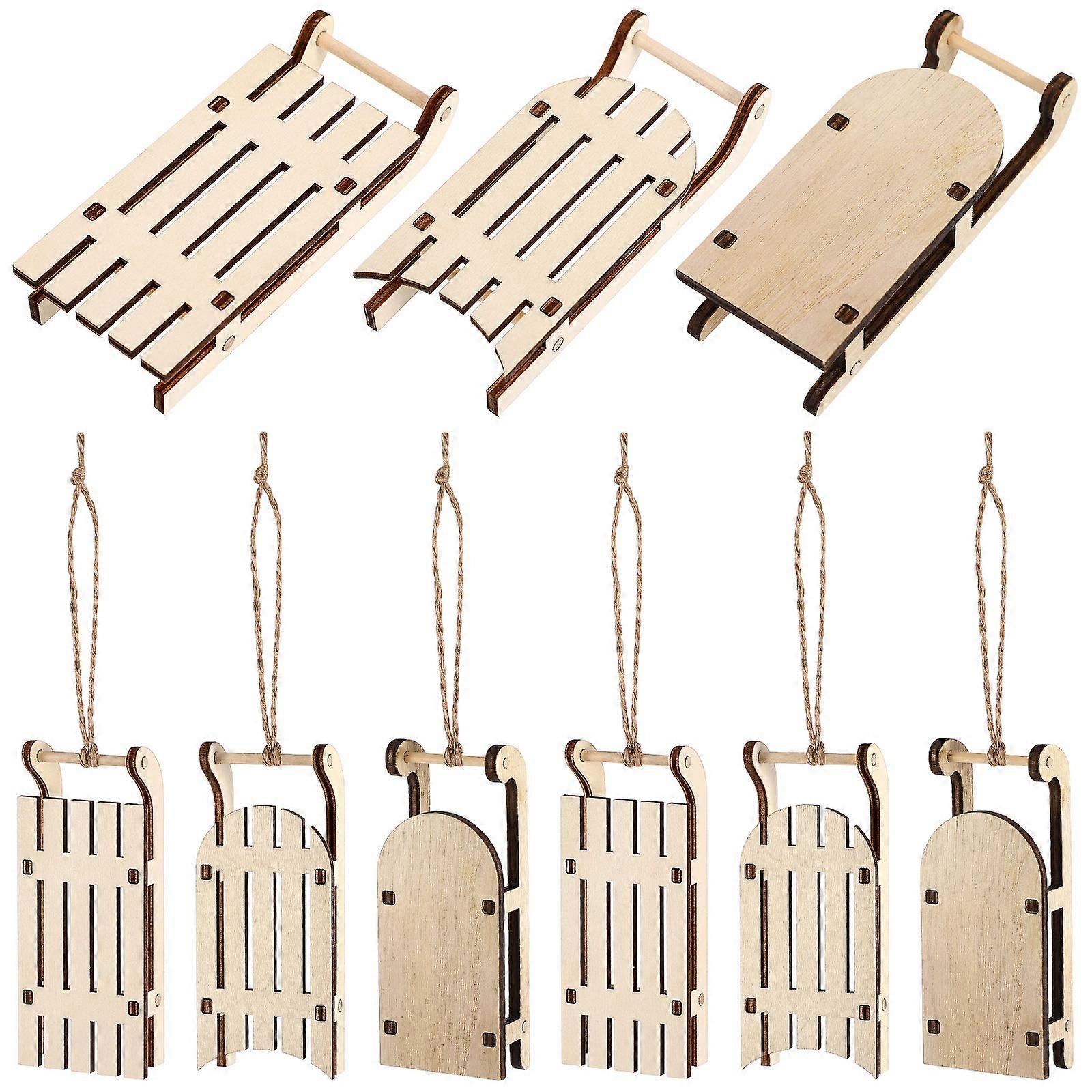 15pcs Mini Hanging Sleigh: Wood Sled Ornament Miniature Wooden Sleighs Model Tabletop Wood Ornament For Christmas Tree Dollhouse Hanging Decor 3 Style
