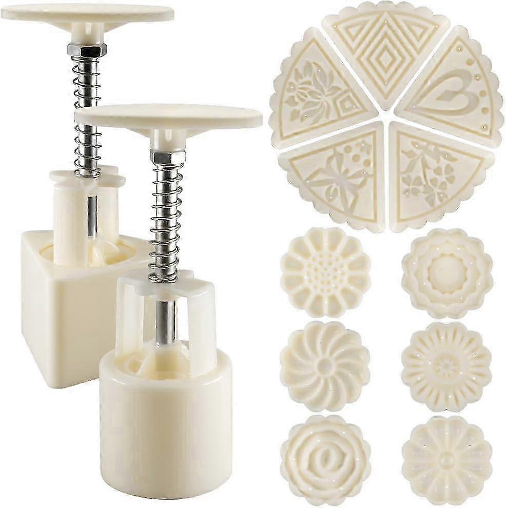 Set of 2 Flower and Triangle Shaped Cookie Press with 11 Designs, Cake Decorating Utensils - White