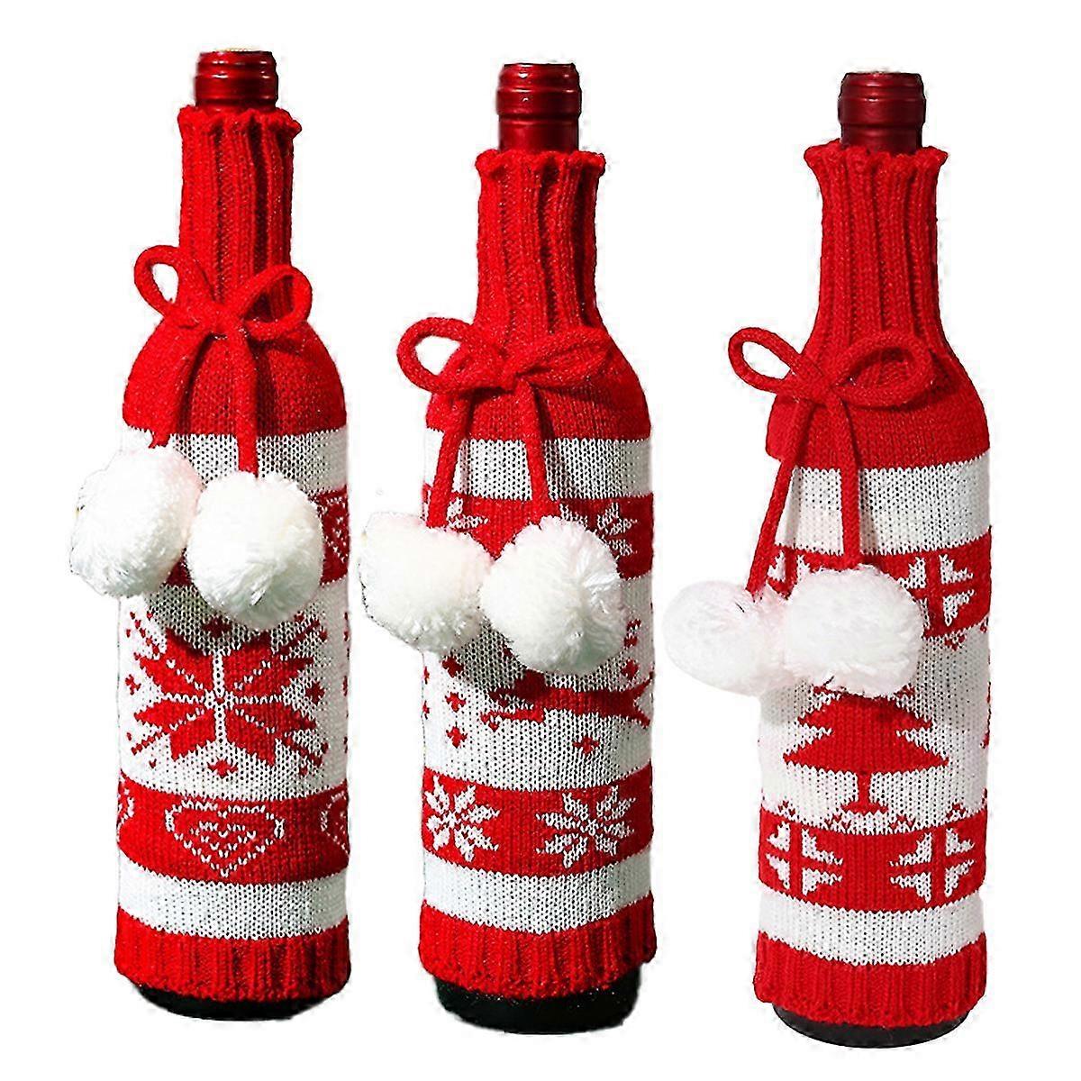 Jul vinflaska överdrag dekorationer för hem prydnader sticka överdrag för flaskor