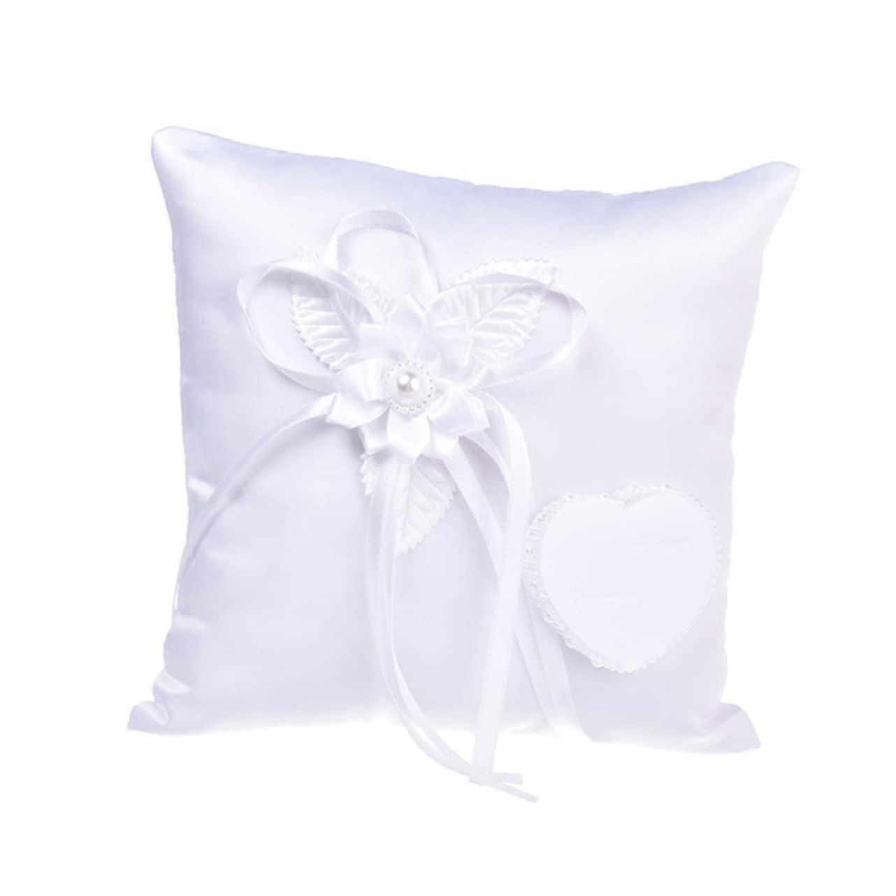 Bride Ring Pillow Wedding Square Hessian Pillow With Lace White Rustic With Ribbon 30x30cm